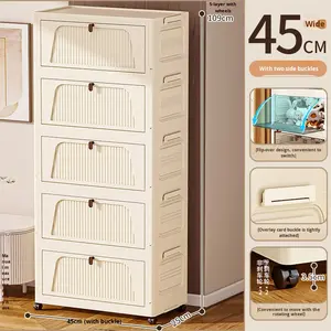 Grand placard de <span class=keywords><strong>rangement</strong></span> rectangulaire pliable moderne en PP à 5 niveaux pour la maison, la cuisine, la chambre à coucher, le <span class=keywords><strong>rangement</strong></span> des jouets, des collations, organisateur durable - Product Image 5