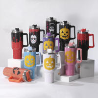 Gobelet isotherme portable en acier inoxydable de 40 oz pour voiture, avec paille, personnalisable, motif dessin animé d'Halloween, pour étudiants, vente en gros, haute qualité