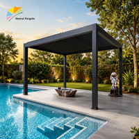 Pergola à écran zippé gris, structure en aluminium, stores extérieurs coupe-vent, protection solaire pour jardin, patio, balcon