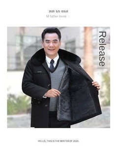 Giacca trapuntata lunga alta strada invernale anziana di mezza età in velluto spesso impermeabile per gli uomini papà <span class=keywords><strong>nonno</strong></span> - Product Image 5