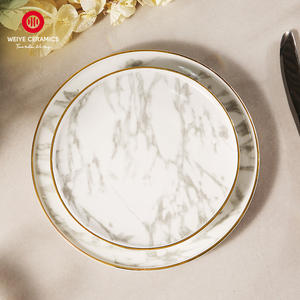 أطباق تسوق مخصصة باللون الأبيض والذهبي عالية الجودة مستديرة صينية مسطحة بحافة ذهبية للمطاعم - Product Image 2