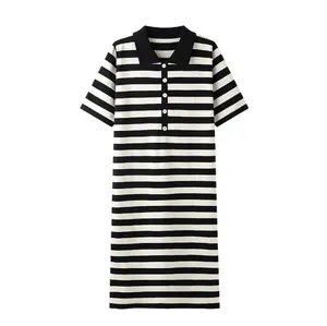 Wholesale verão mulheres vestido listrado preto e branco vestido em branco mulheres manga curta alta qualidade em branco casual golfe polo vestido