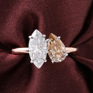 Anneaux en or rose 10 carats de <span class=keywords><strong>Provence</strong></span> avec deux pierres en moissanite, poire et marquise, champagne DEF, diamant moissanite, alliance - Product Image 2