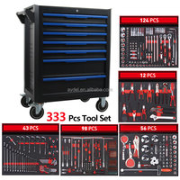 Armoire à outils roulante OEM à 7 tiroirs, ensemble d'outils automobiles de 333 pièces, roues robustes de 5 pouces pour atelier de réparation automobile et garage à domicile