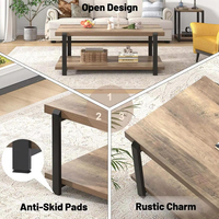 Table basse industrielle moderne avec rangement, structure en bois massif et métal, meubles de salon pour appartement, maison, bureau, hôtel