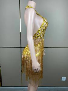 Vestido de fiesta corto de lujo para mujer europea americana verano Sexy espalda descubierta hueco cuello en V 9 colores Material de gasa Natural - Product Image 2