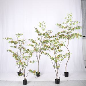 Arbre de fleur de printemps d'île artificielle détachable en pot pour la décoration intérieure décor de jardin nouveau Design feuilles vertes et orange - Product Image 6