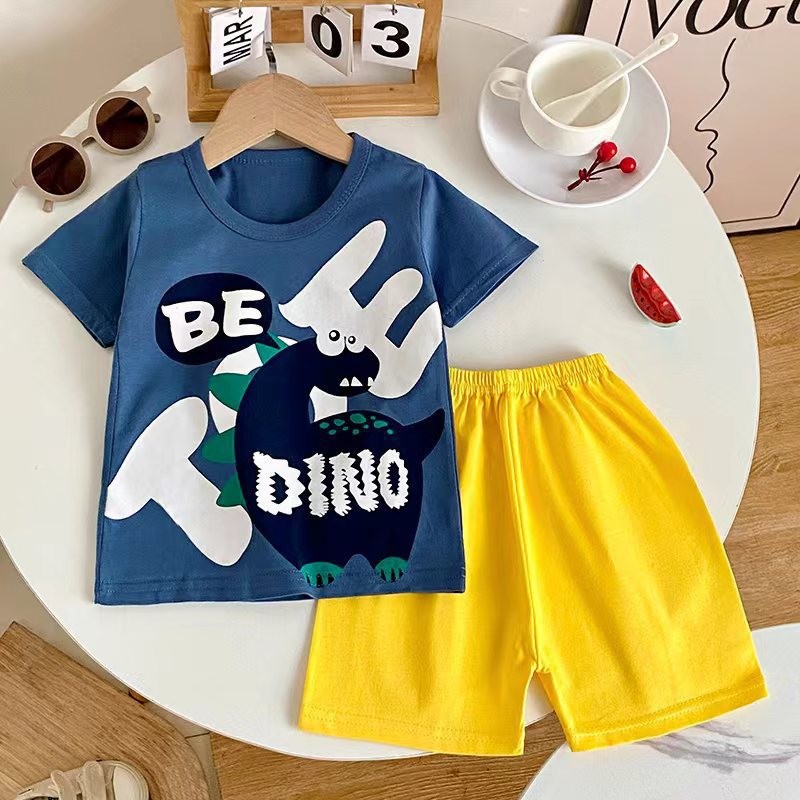 Ensemble court dinosaure bleu cartoon