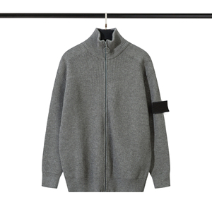 Pull décontracté unisexe en coton anti-plis de couleur unie avec fermeture éclair, style pierre, tricoté pour l'hiver - Product Image 4