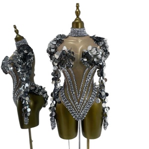 Costume da donna sexy Kpop con paillettes, strass, rete trasparente in vita, tuta intera per bar, GOGO, <span class=keywords><strong>DJ</strong></span> - Product Image 5