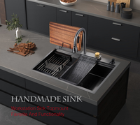 Évier simple en acier inoxydable de haute qualité, couleur gris nano, avec robinet et accessoires multifonctionnels