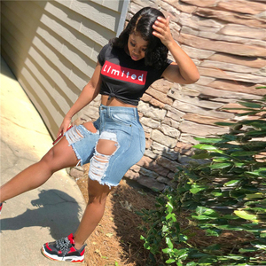 S-3XL 2021 Nuovi Shorts in <span class=keywords><strong>Jeans</strong></span> alla Moda per Donne, <span class=keywords><strong>Strappati</strong></span> ed Elasticizzati, Pantaloni in Denim Taglie Forti - Product Image 2