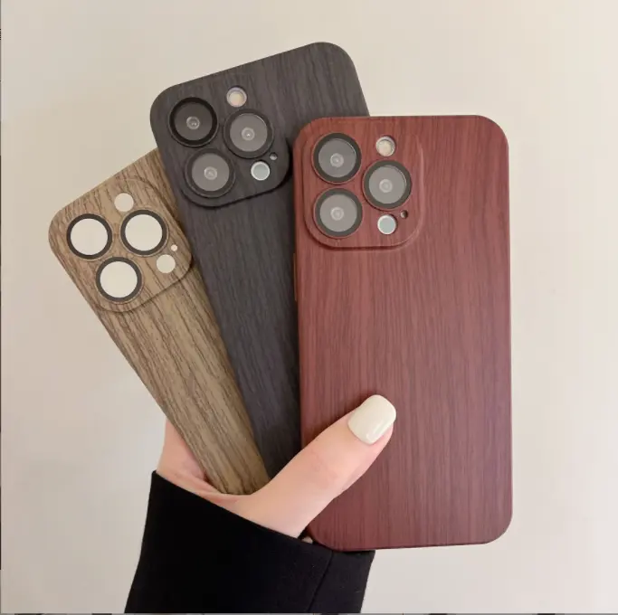 New Walnut wood grain For iphone 14 pro max White birch Ebony wood grain case For iphone 14 Self-adhesive lens film phone case