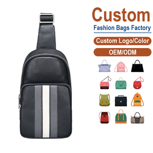 Elegante bolso de pecho de cuero a rayas para hombre — Detalles en gris/blanco, correa ajustable, perfecto para profesionales urbanos y viajeros - Product Image 2