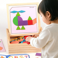 Cartes flash de puzzle Tangram Montessori pour la maternelle, jeu d'association de formes et de couleurs, boîte de puzzle magnétique en bois écologique, 2 à 4 ans