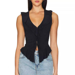 Camiseta sin mangas con volantes y cuello en V de talla grande para mujer, camiseta informal holgada, Color sólido, moda Sexy de verano, la mejor opción - Product Image 6