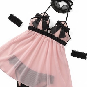 ชุดเดรสผูกโบว์หวานๆ ชุดนอนผ้าชีฟองสีชมพู ชุดนอนสตรี 079 - Product Image 2