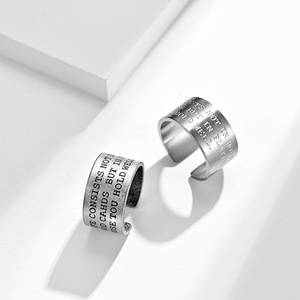 European American Trendy Retro Distressed Open <b>Titanium</b> Steel <b>Ring</b> With Inspirational English Letters Unisex Fashion Jewelry - Product Image 2