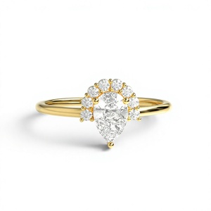 Tiara Engagement <b>Ring</b> 18K Gold Plated Pear Cut Diamond Sunburst Round Diamond Halo Solitaire <b>Plain</b> Shank <b>Ring</b> Jewelry for Women - Product Image 1