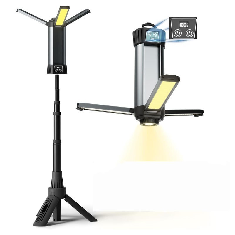 Portable Cob LED Working Lamp Strong Light Waterproof IP54 20W Aluminum Body Warehouse Tripod Rechargeable Work Light