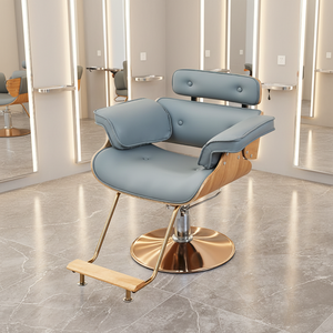 Poltrona da <span class=keywords><strong>Salone</strong></span> in Legno Curvato Stile Nordico con Base Dorata, Sedia Idraulica <span class=keywords><strong>per</strong></span> Parrucchiere in Pelle PU Trapuntata <span class=keywords><strong>per</strong></span> <span class=keywords><strong>Salone</strong></span> di Bellezza - Product Image 1