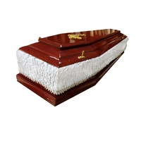 Ataúdes de Madera Maciza de Alto Brillo para Fallecidos con Herrajes y Detalles de Encaje Opcionales, Ataúdes Funerarios 100% de Madera Maciza