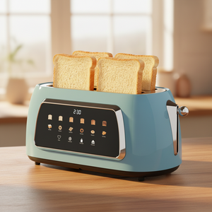 4-Slice <strong>Blue</strong> Digital Stainless Steel <strong>Toaster</strong> 1500W 9-Bread Presets Defrost/Reheat/Cancel 6-Browning Levels Removable Crumb - Product Image 6