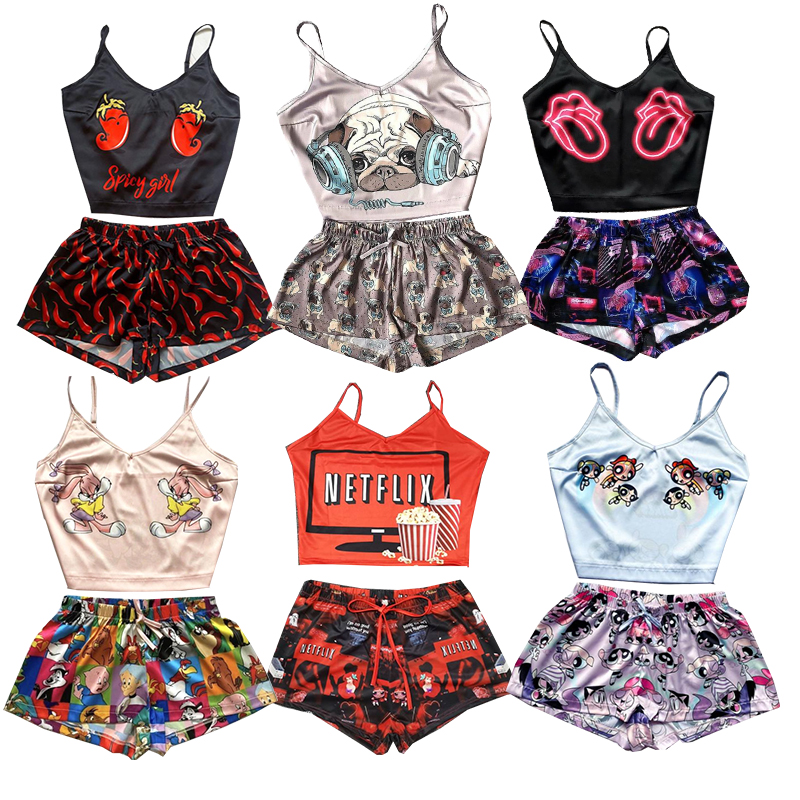 Шелковые пижамные комплекты для женщин Netflix И chill на подтяжках