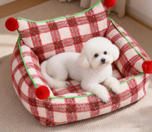 Nouveau Lit pour Animaux de Compagnie en Plaid Rouge du Nouvel An, Amovible, Lavable, Chaud, Nid pour Chat et Chien, Lit d'Intérieur pour Animaux de Compagnie pour les Fêtes - Product Image 2