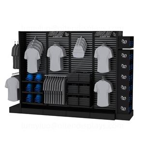 Metal Floor Decoration <b>Display</b> <b>Stand</b> Multifunction Rack with Slatwall Hooks & Storage Cabinets for Retail Men Garment <b>Shop</b> - Product Image 2