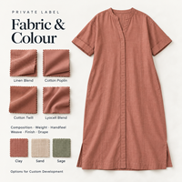 Robe midi en lin haut de gamme personnalisée OEM pour femme, style décontracté vintage, col en V, manches mi-longues, taille naturelle, saison automne - Taille XS