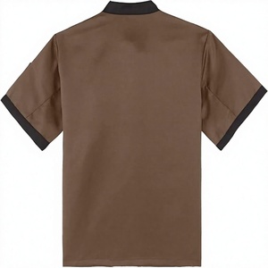 Veste de chef marron personnalisée pour homme, manches courtes, double boutonnage, col noir, uniforme professionnel de cuisine de restaurant, vente en gros - Product Image 2