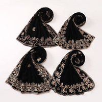 Moyen-Orient nouveau noir broderie coton sentiment écharpes châles malaisie indonésie fleur dentelle Polyester Hijabs 70*190CM Turban