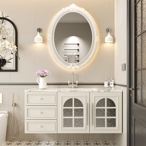 Conjunto de Muebles de Baño de Pared de Alta Gama en Madera de Caucho de Estilo <span class=keywords><strong>Retro</strong></span> Francés con <span class=keywords><strong>Lavabo</strong></span> de Piedra Sinterizada y Mueble Colgante - Product Image 6