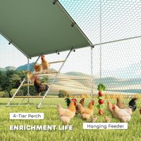Grand enclos métallique pour poulailler, imperméable, anti-UV, avec porte d'alimentation et perchoir, pour 24-30 volailles