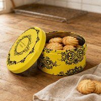 Boîte à biscuits ronde en métal, boîte cylindrique en fer blanc avec couvercle imprimé pour le stockage de bonbons, chocolats et biscuits
