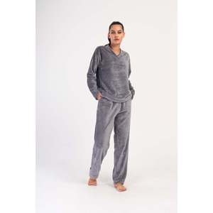 KADIN J.ULTRASOFT O YAKA DUSUK OMUZLU UZUN KOL CEPLI PIJAMA TAKIM - สีฟูเม่ - สีฟูเม่ - Product Image 1