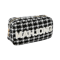 Blanc Perle Lettres Américain MAHJONG Carry Packaging Bébé Bleu Mahjong Carte À Jouer Tweed Sac avec Rose Or Fermeture Éclair