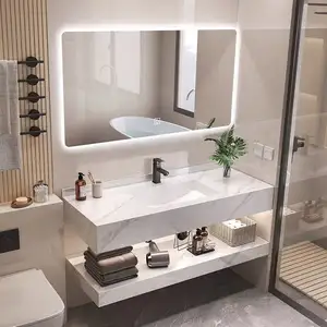 Lavabo singolo a superficie solida grande lavabo a parete in pietra artificiale lavello da bagno in pietra sinterizzata vanità