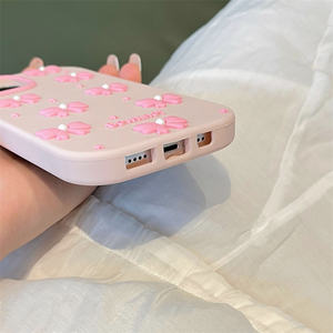 Coque de téléphone 3D en silicone rose avec nœud papillon pour iPhone 16 Pro Max housse de protection accessoire de téléphone portable coque de téléphone mignonne - Product Image 4