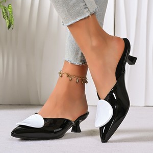 Sandales C3183 rétro à bouton, style demi-ouvert, sexy, avec embout en acier, en PU, polyvalentes, style été, rouges, à talon bas, rehaussantes, pour femmes - Product Image 4