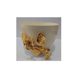 Cuenco de decoración de Color blanco estándar de lujo con diseño de flores de hoja dorada, cuenco para servir, vajilla al por mayor, cuenco para vajilla - Product Image 1