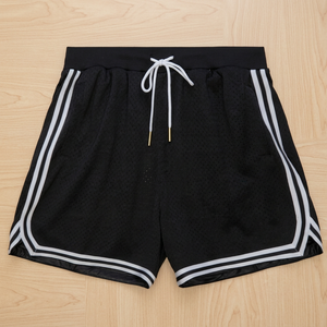 Shorts de basketball noirs avec cordon de serrage, taille élastique, double bande, pour athlétisme, course et gym, personnalisables pour équipes - Product Image 3