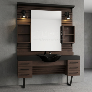 Station de coiffure avec miroir, mobilier de salon commercial, bois durable, unité de coiffure traditionnelle, fabriqué en Turquie - Product Image 3