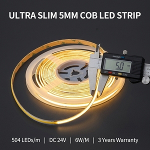 Bande lumineuse LED COB fine de 5 mm de largeur, 24 V, 504 LED/m, sans points, flexible, avec CRI90 pour l'éclairage des vitrines - Product Image 1