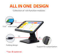 ZHONGJI A014 Nouvelle caisse enregistreuse tactile pliable Android 15,6 pouces en métal, stockage 128 Go, 16 Go de RAM, garantie de 2 ans