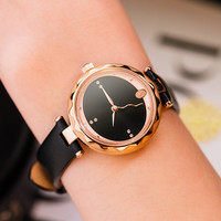 Montre à quartz pour femme 8034W, boîtier en acier inoxydable, verre saphir, bracelet en cuir, écologique, résistante à l'eau jusqu'à 30 m