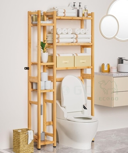 Bamboo Large Capacity Over the Toilet <strong>Storage</strong> <strong>Cabinet</strong> Above Toilet <strong>Bathroom</strong> Organizer with Toilet Paper Holder Stand - Product Image 6