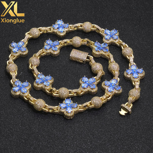 Unisex Hip Hop Jewelry <b>Copper</b> Zircon Iced Out Brilliant Cut Four Leaf Clover Spherical Cuban Link Necklace 18/24 Inches Gift - Product Image 2