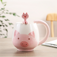 Mug à café en céramique 3D mignon peint à la main avec cuillère animale assortie, tasse à boire de dessin animé pour la maison, cadeau, personnalisation OEM disponible